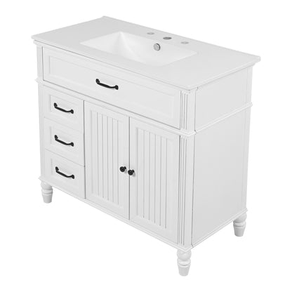 Bathroom vanity with sink and drawers freestanding solid wood cabinet with black hardware on Tampa Home & Garden Store