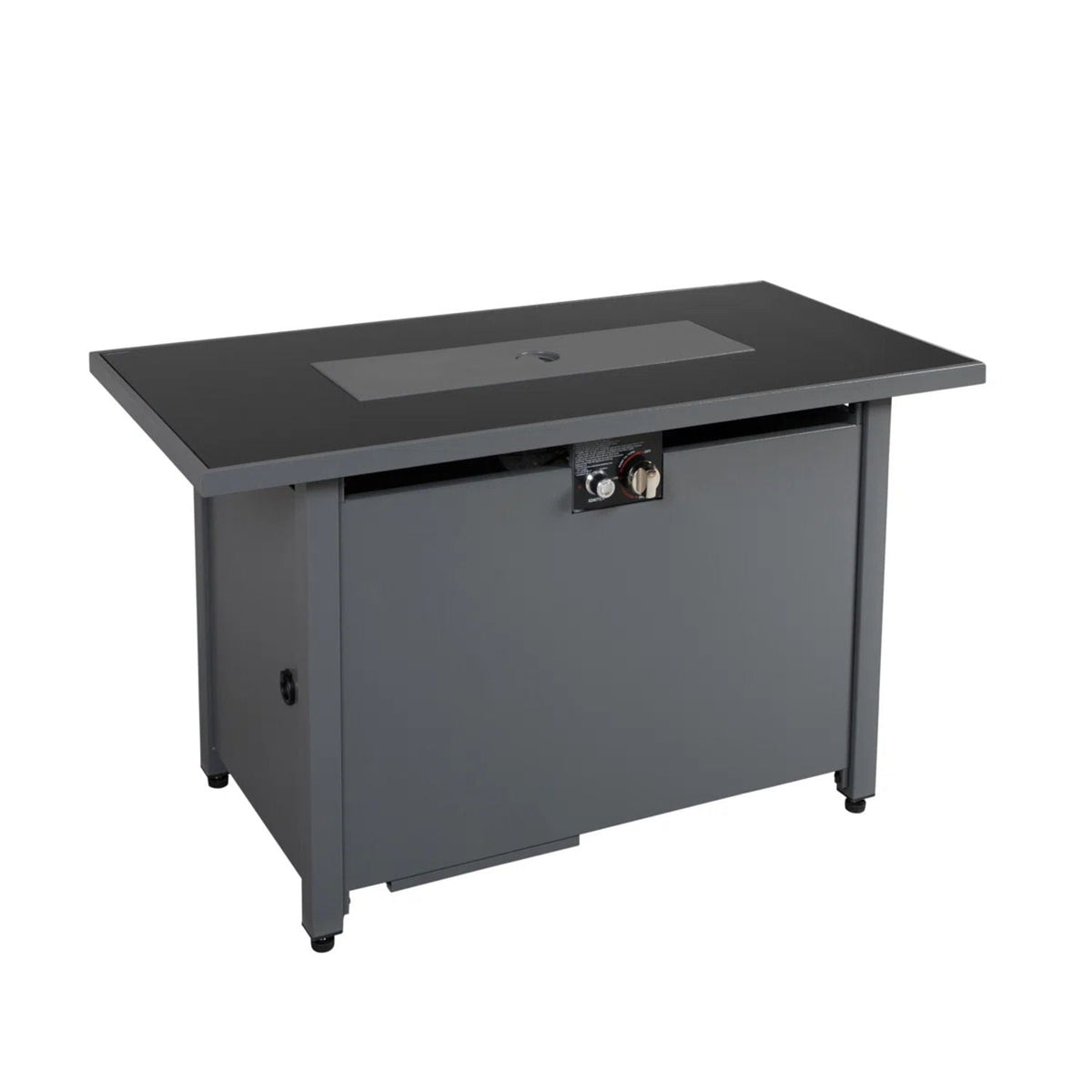 Rectangular fire pit by HouseOfZazla in gray metal with built in burner panel on Tampa Home & Garden Store