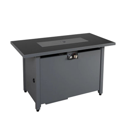 Rectangular fire pit by HouseOfZazla in gray metal with built in burner panel on Tampa Home & Garden Store