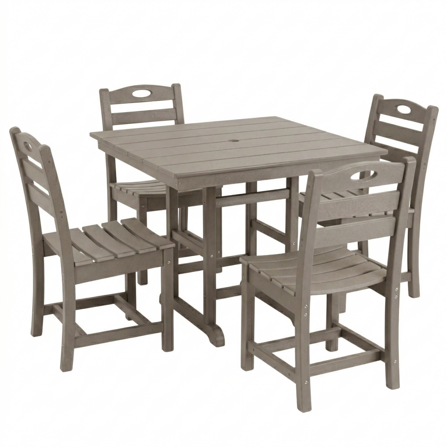 Antique Wood HDPE Outdoor Patio Dining Set with slatted table and four chairs HouseOfZazla on Tampa Home & Garden Store