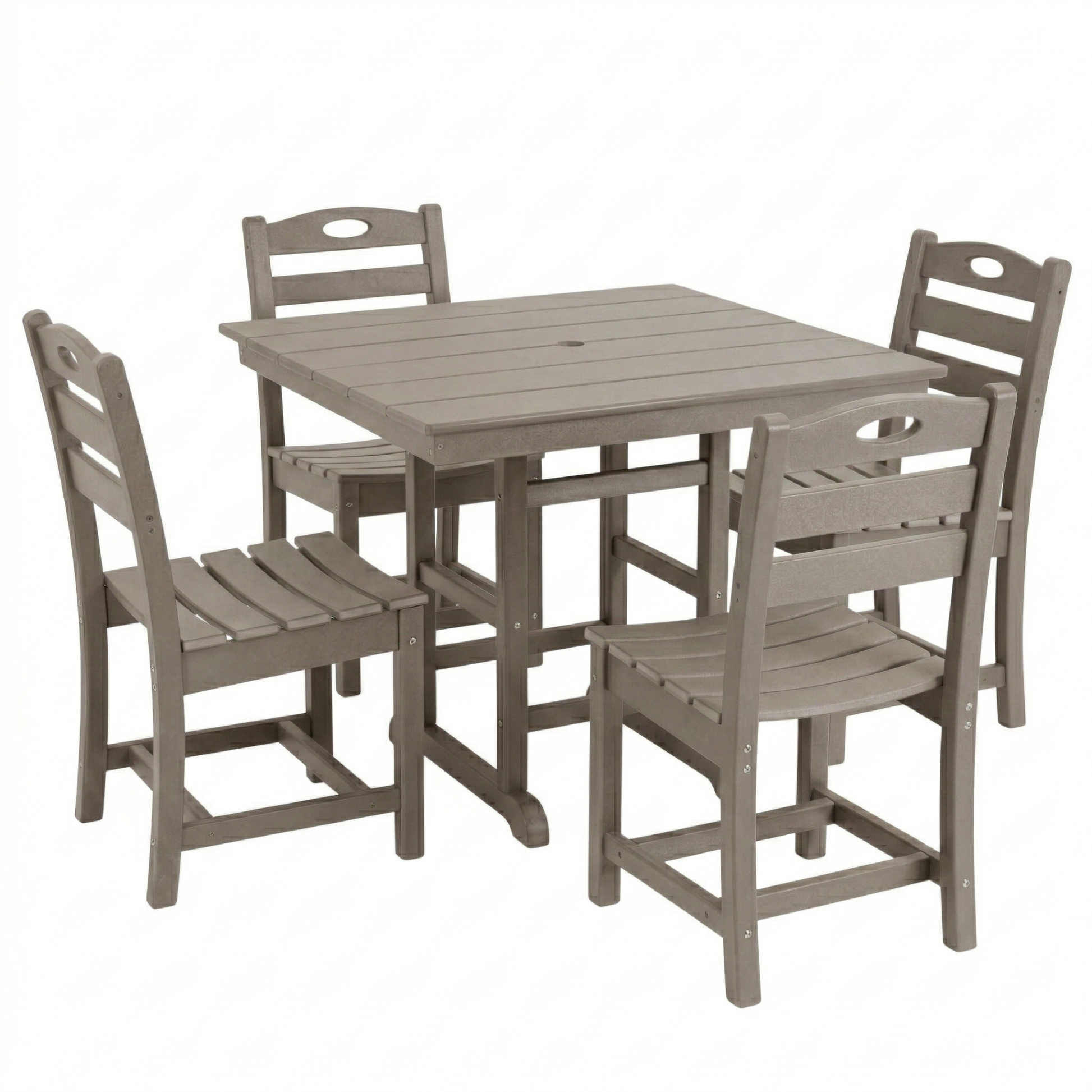 Antique Wood HDPE Outdoor Patio Dining Set with slatted table and four chairs HouseOfZazla on Tampa Home & Garden Store