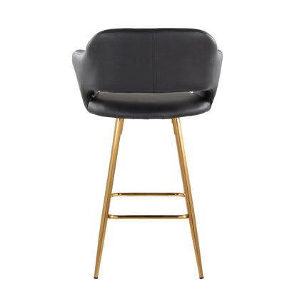 Contemporary black leather counter stools with gold legs and footrests set of 2 on Tampa Home & Garden Store