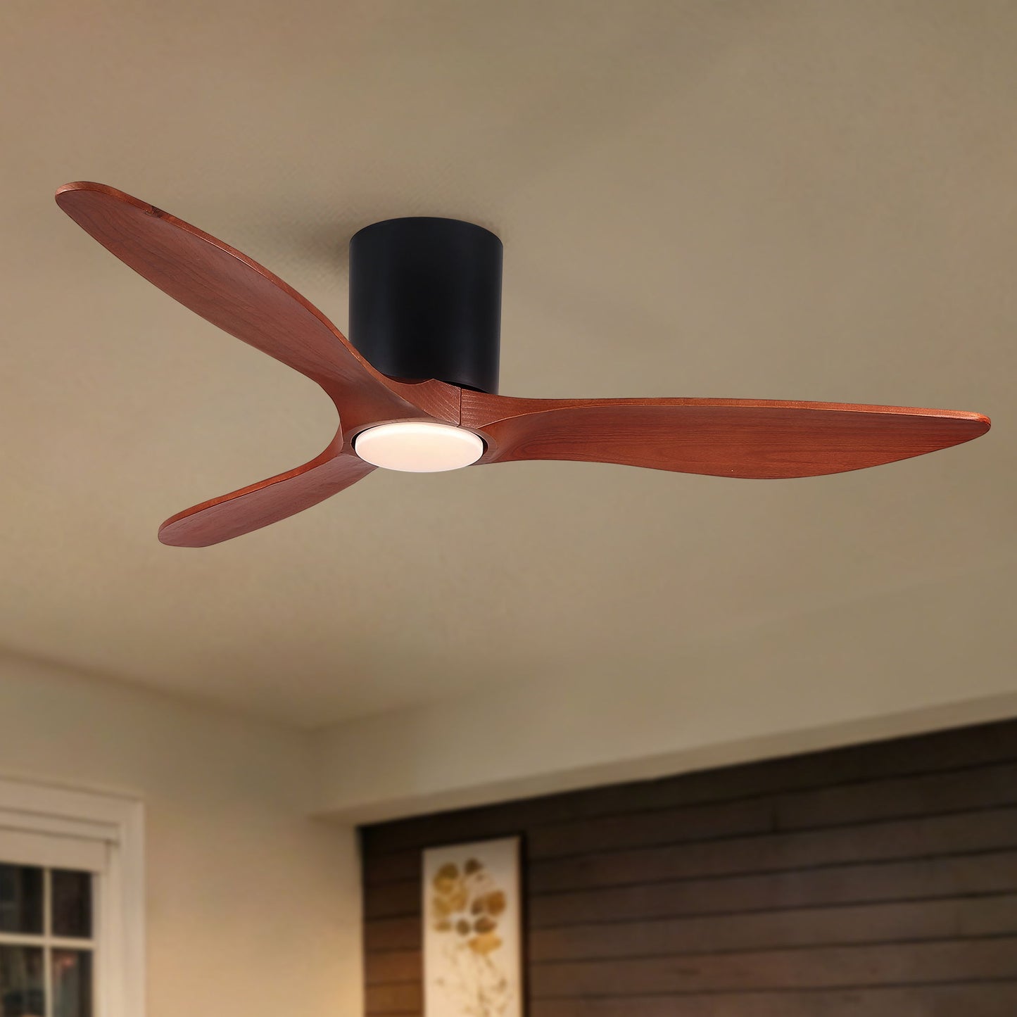 Low-Profile Flush Mount Ceiling Fan with Light matte black motor copper blades HouseOfZazla on Tampa Home & Garden Store