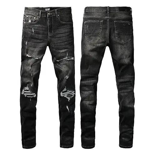 Fashion Close-fitting And Slim-fitting Skinny Jeans black distressed FLIPSTYLEZLLC front on Tampa Home & Garden Store