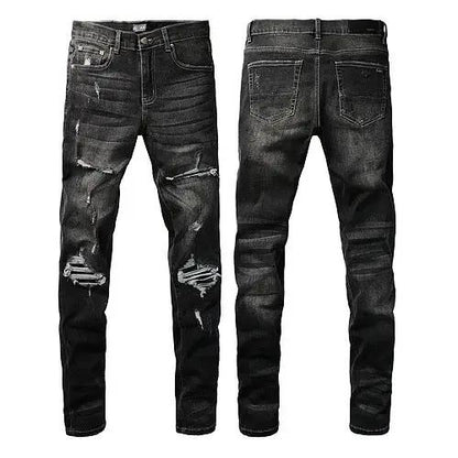 Fashion Close-fitting And Slim-fitting Skinny Jeans black distressed FLIPSTYLEZLLC front on Tampa Home & Garden Store