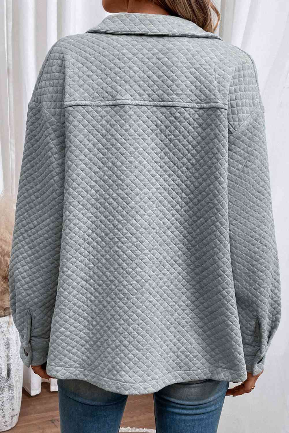 Stevvex quilted gray lightweight jacket with collared neckline back view on Tampa Home & Garden Store