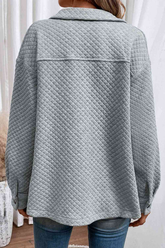 Stevvex quilted gray lightweight jacket with collared neckline back view on Tampa Home & Garden Store