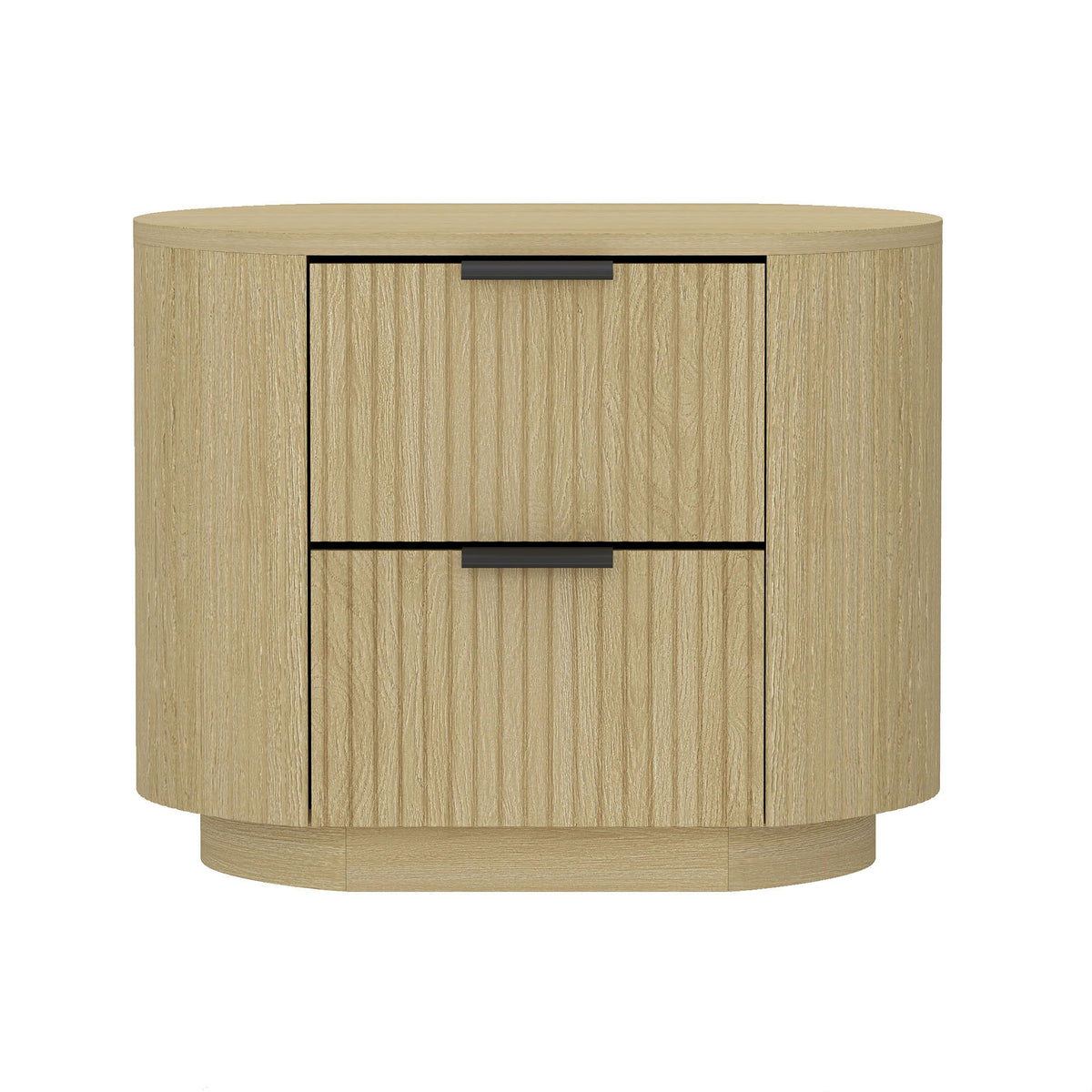 Oak Nightstand with 2 Drawers - Ribbed Texture, curved front, black bar handles, HouseOfZazla on Tampa Home & Garden Store