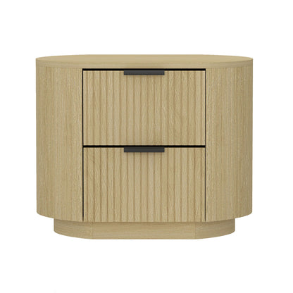 Oak Nightstand with 2 Drawers - Ribbed Texture, curved front, black bar handles, HouseOfZazla on Tampa Home & Garden Store
