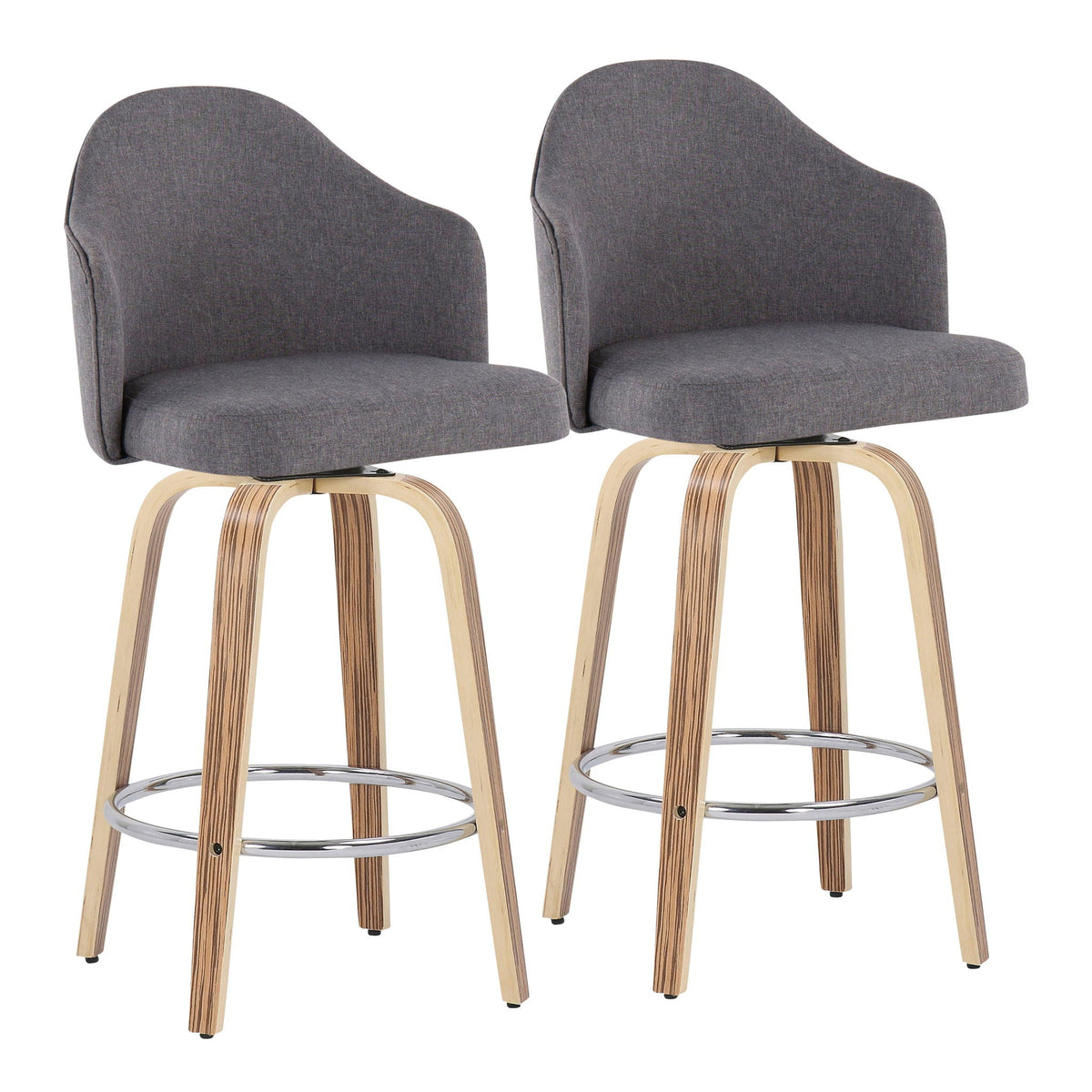 Ahoy counter stool set of 2 in gray fabric with wood legs and chrome footrest on Tampa Home & Garden Store