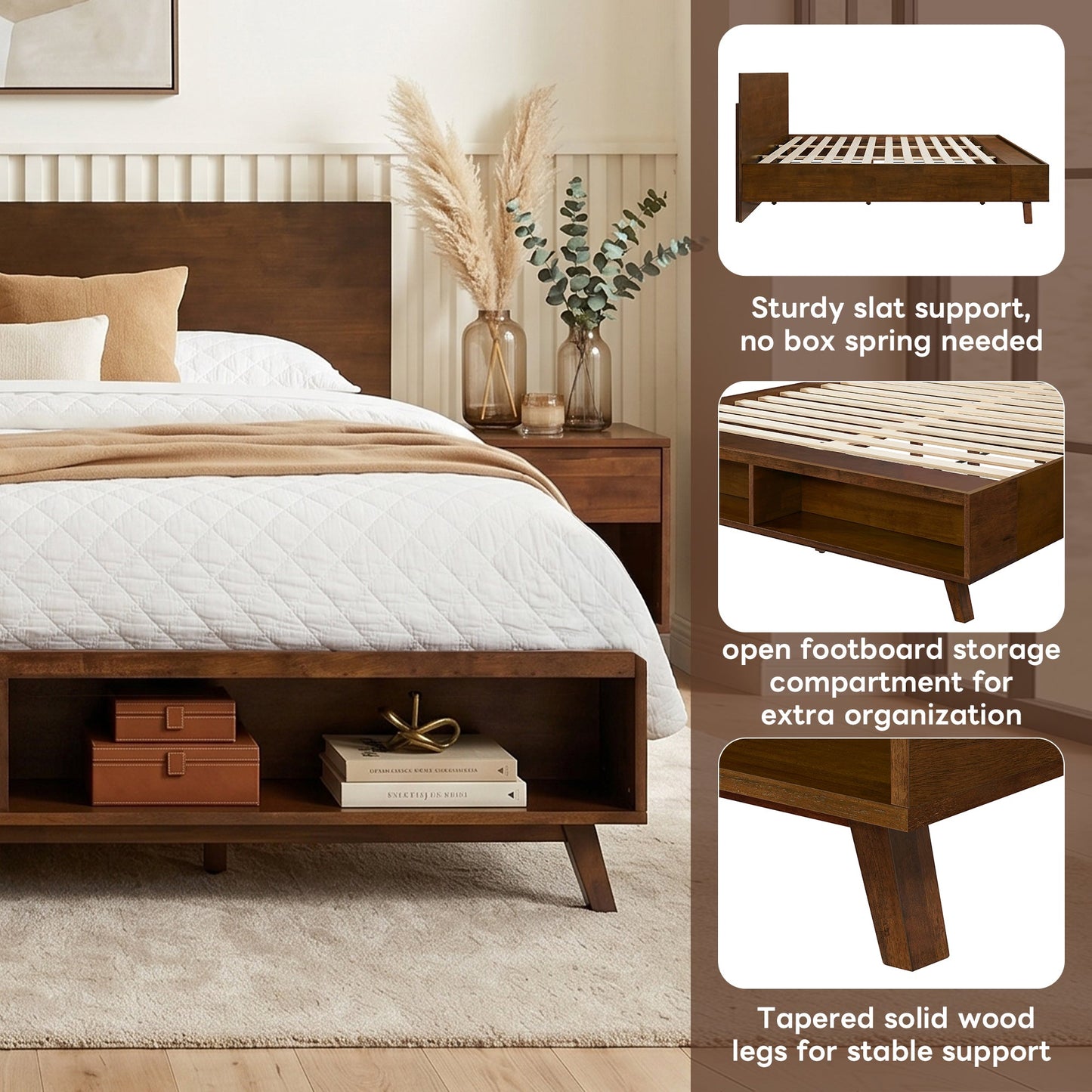 Walnut Queen Platform Bed Frame and Storage