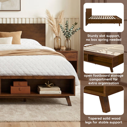 Walnut Queen Platform Bed Frame and Storage