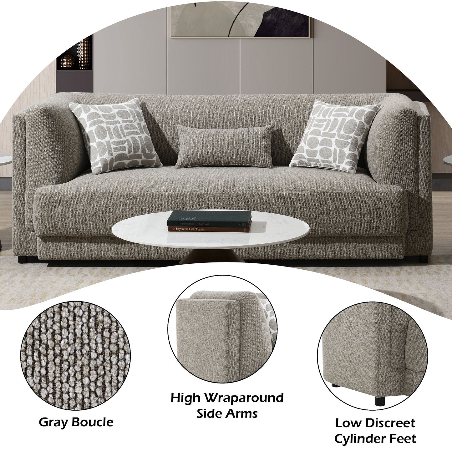Glenda Gray Sofa And Three Accent Pillows