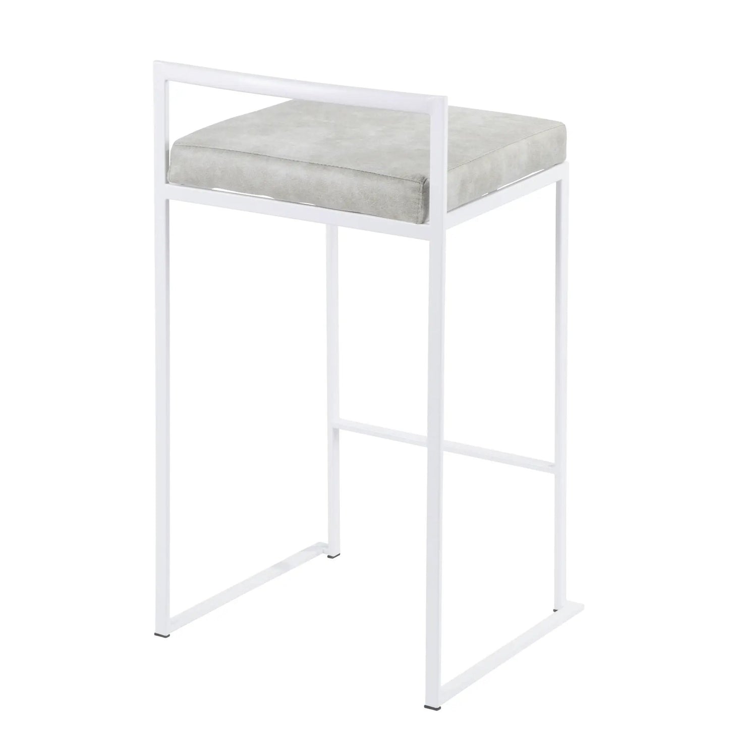 Fuji counter stool with white frame and gray cushioned seat, stackable on Tampa Home & Garden Store