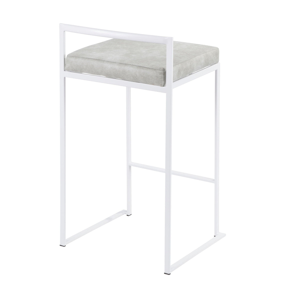 Stackable counter stool with padded gray seat on white metal frame on Tampa Home & Garden Store