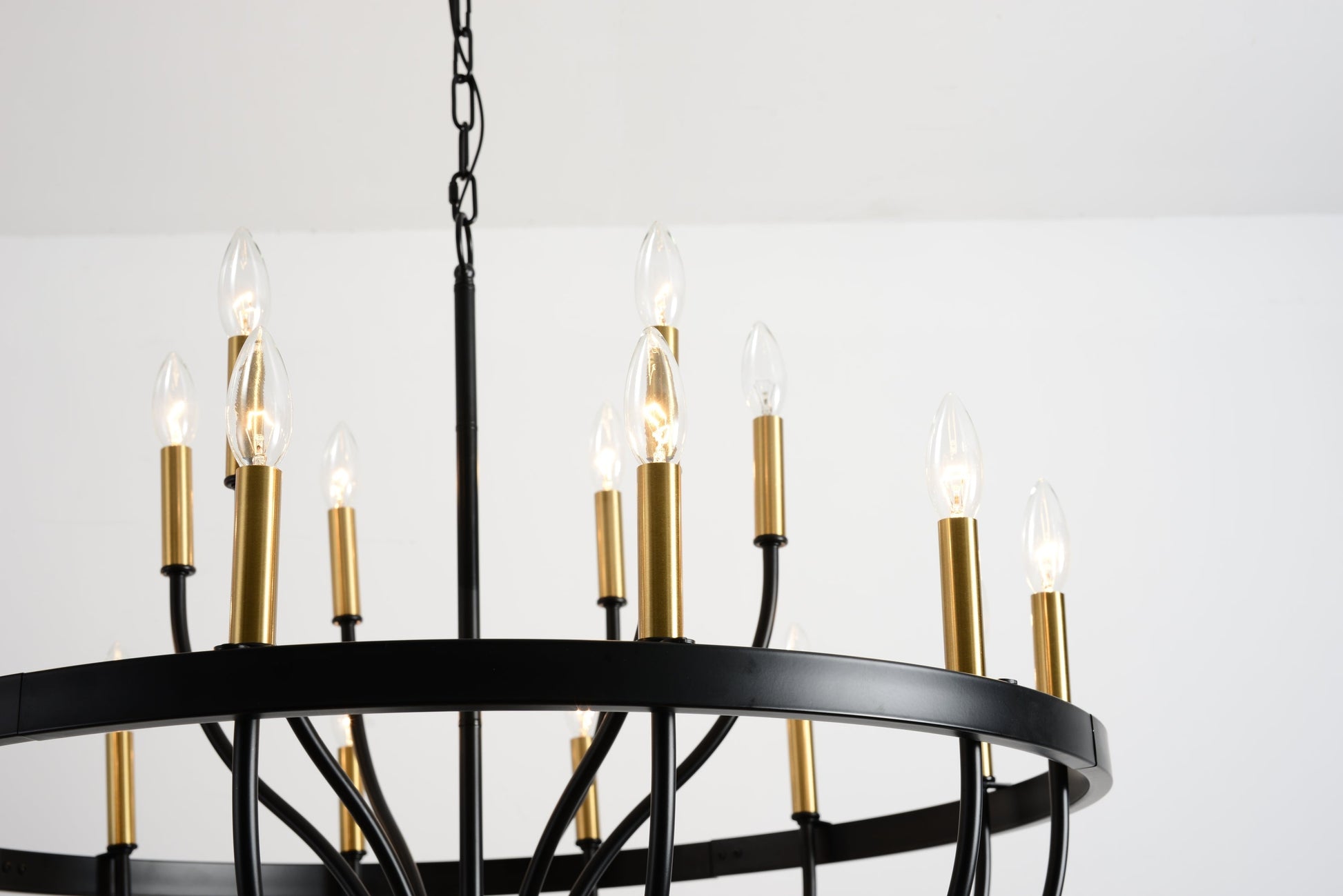 15-Light industrial iron chandelier with black frame and gold candle sleeves HouseOfZazla on Tampa Home & Garden Store