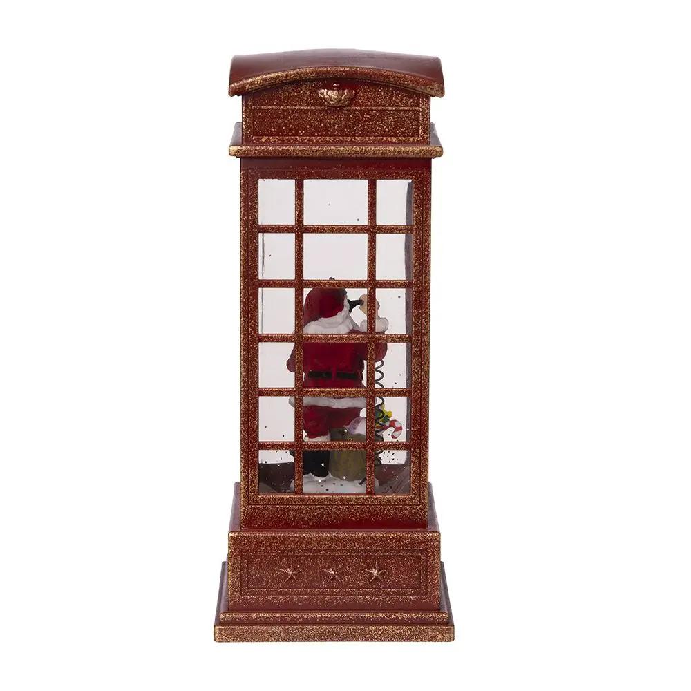 Christmas lighted water-spinning phone booth with Santa on the phone, red glittery display on Tampa Home & Garden Store