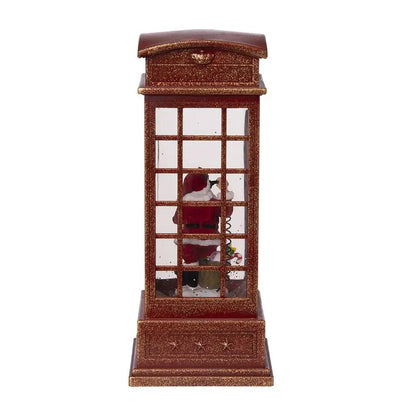 Christmas lighted water-spinning phone booth with Santa on the phone, red glittery display on Tampa Home & Garden Store