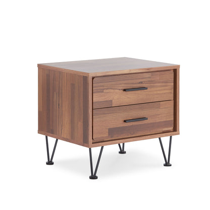 Deoss Walnut accent table with two drawers and black hairpin legs on Tampa Home & Garden Store