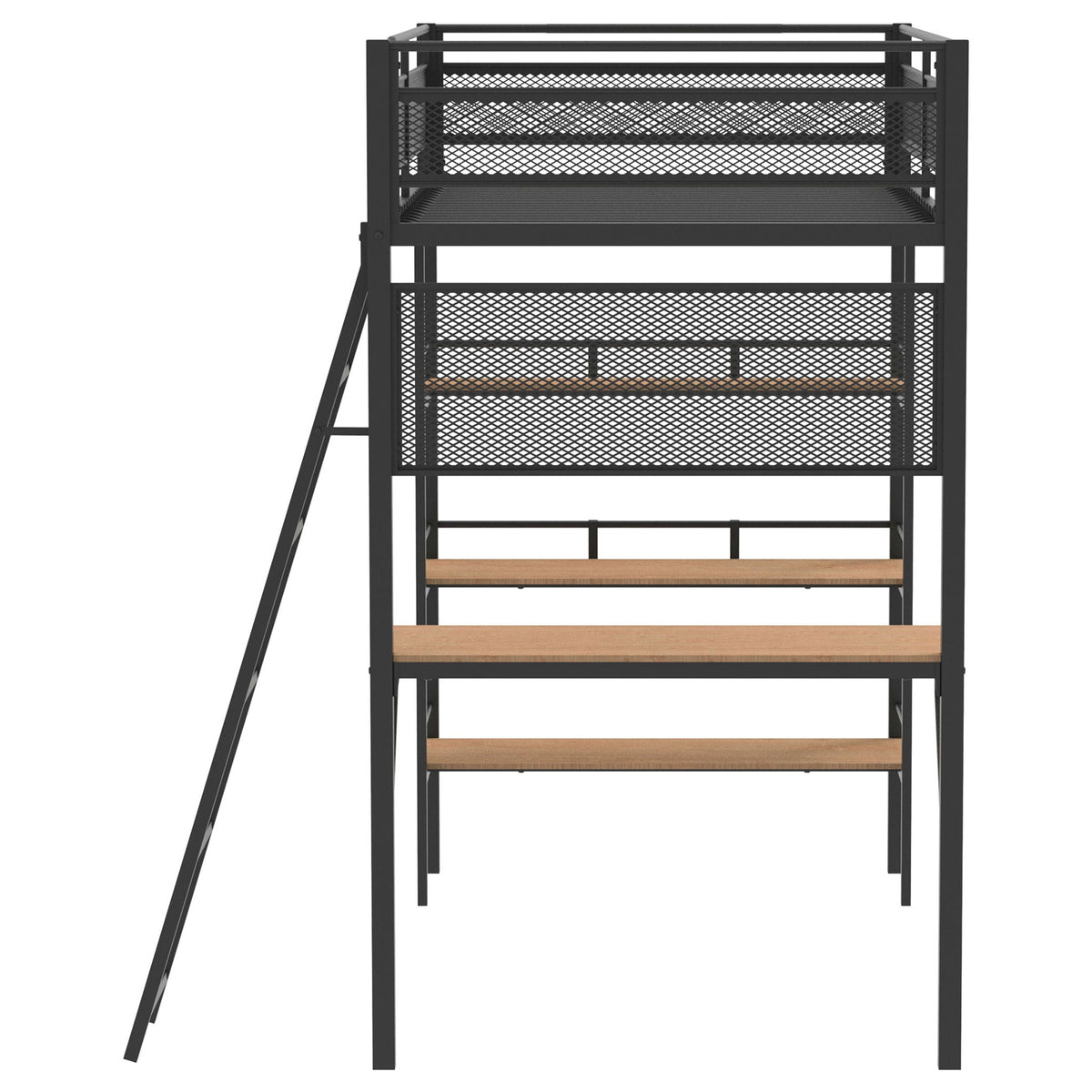 William Twin Loft Bed with Built-In Desk and 3 Shelves, matte black steel on Tampa Home & Garden Store
