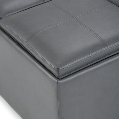 Avalon Square Ottoman Coffee Table in grey leather with stitched panel seams on Tampa Home & Garden Store