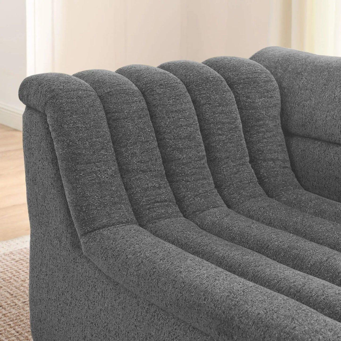 Upholstered L-shaped modular sectional sofa with chaise wave-shaped armrests gray fabric on Tampa Home & Garden Store