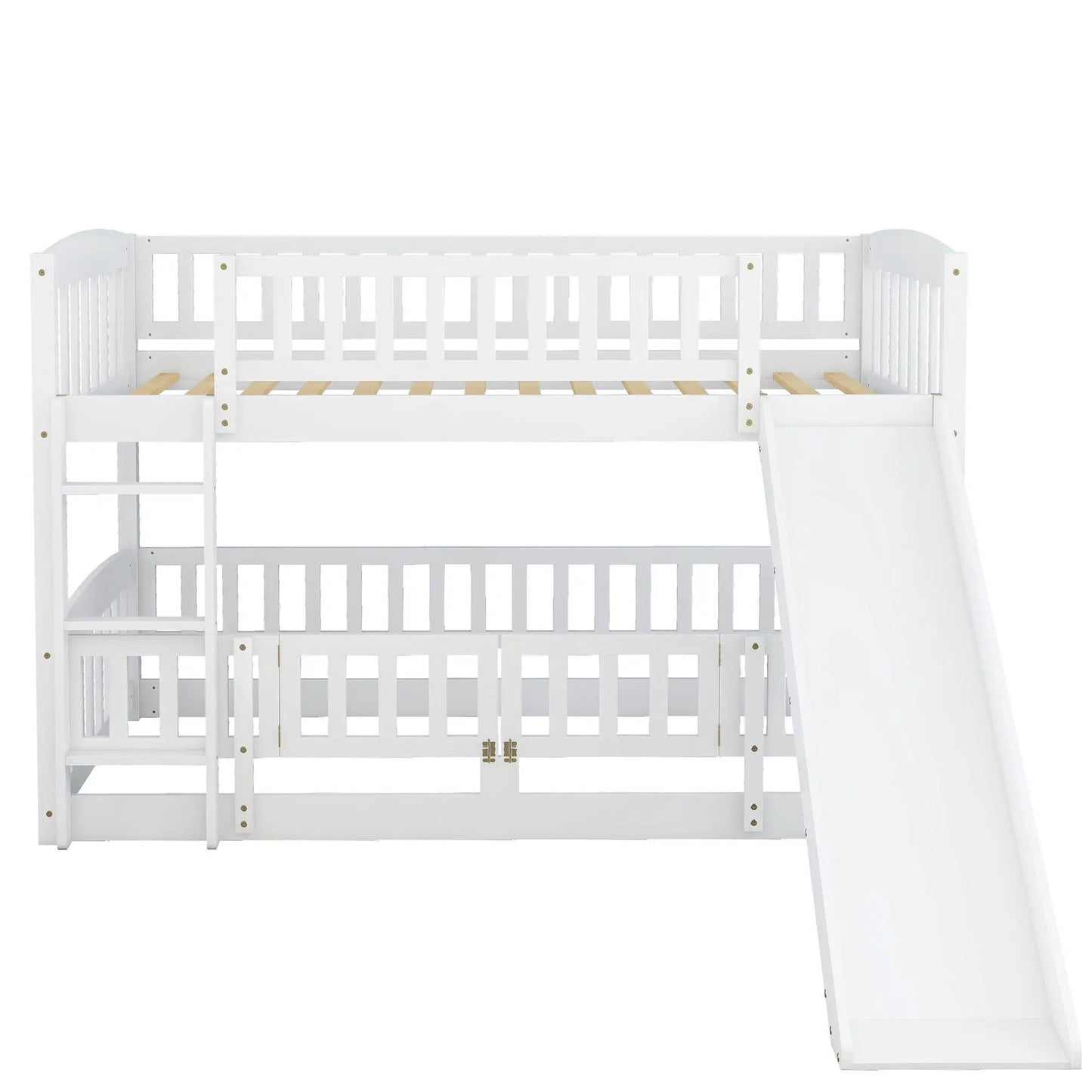 Low Bunk Bed With Slide Fence and Ladder