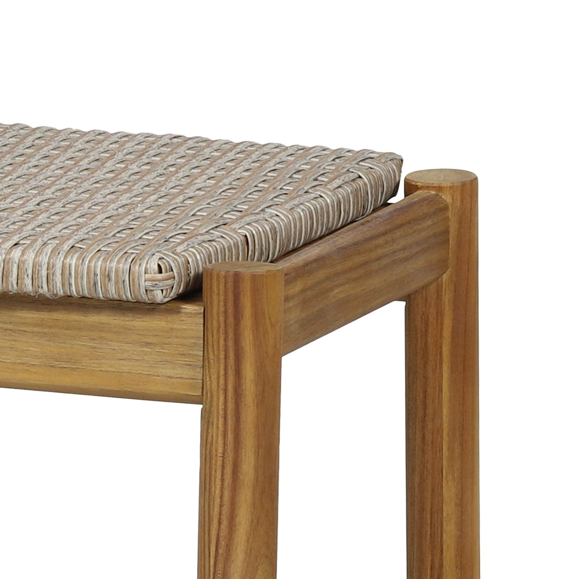 Cambria 3 Seater Teak Bench with woven rattan seat by HouseOfZazla for outdoor use on Tampa Home & Garden Store