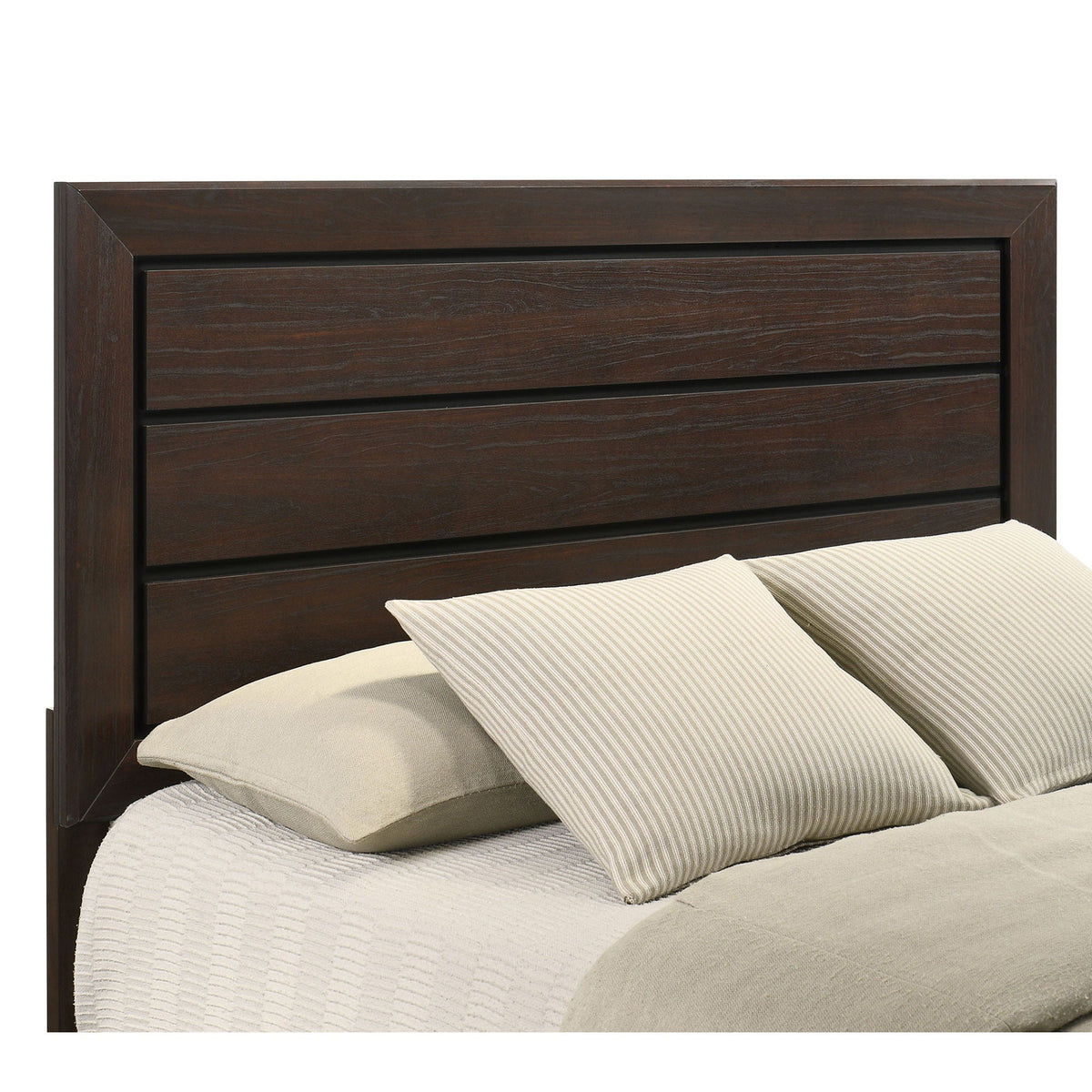 Harrison Queen Panel Bed dark brown wood headboard with 3 drawers on Tampa Home & Garden Store