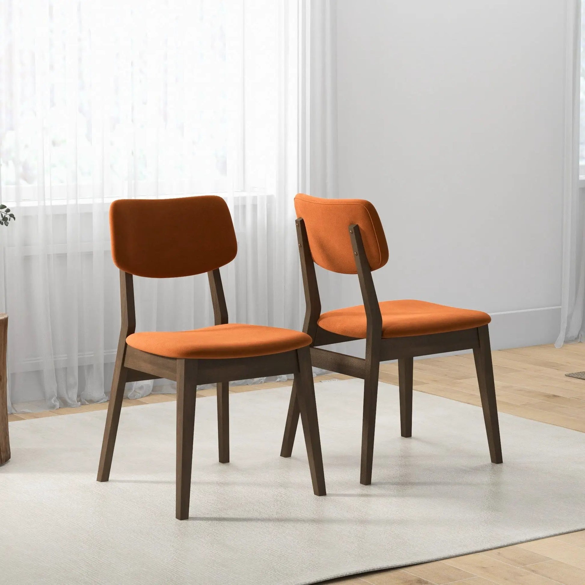 Carlos solid back side chairs set of 2 orange upholstery dark wood legs Unique Piece Furniture on Tampa Home & Garden Store