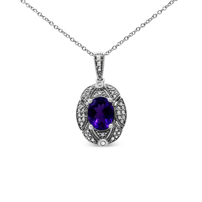 Sterling silver pendant necklace purple oval amethyst with diamond accents chain by Bids.com on Tampa Home & Garden Store