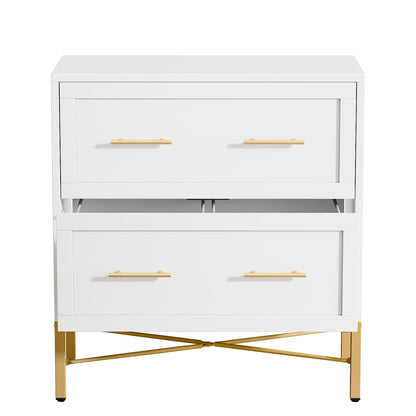 White metal 2-drawer lateral file cabinet by HouseOfZazla with gold handles anti-tilt safety on Tampa Home & Garden Store