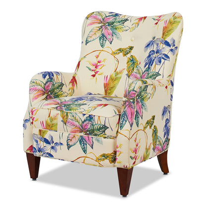 Paradise Upholstered Arm Chair Off-White cotton floral print by HouseOfZazla accent chair on Tampa Home & Garden Store
