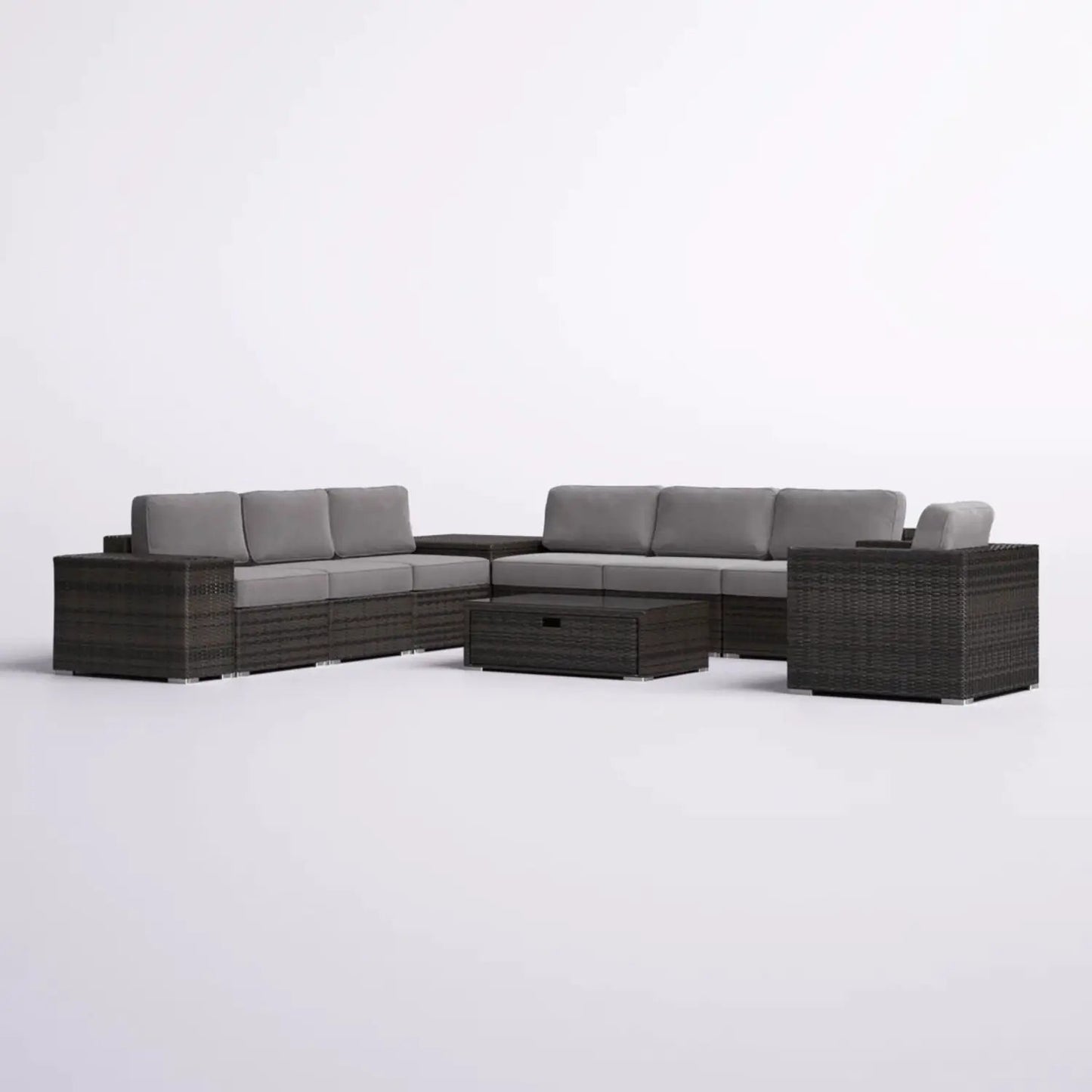Modern patio rattan sectional with cushions dark brown wicker 4-piece set with coffee table on Tampa Home & Garden Store