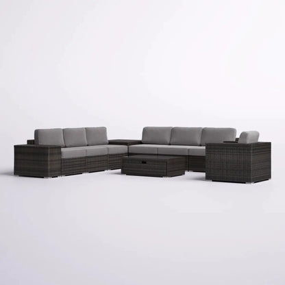 Modern patio rattan sectional with cushions dark brown wicker 4-piece set with coffee table on Tampa Home & Garden Store