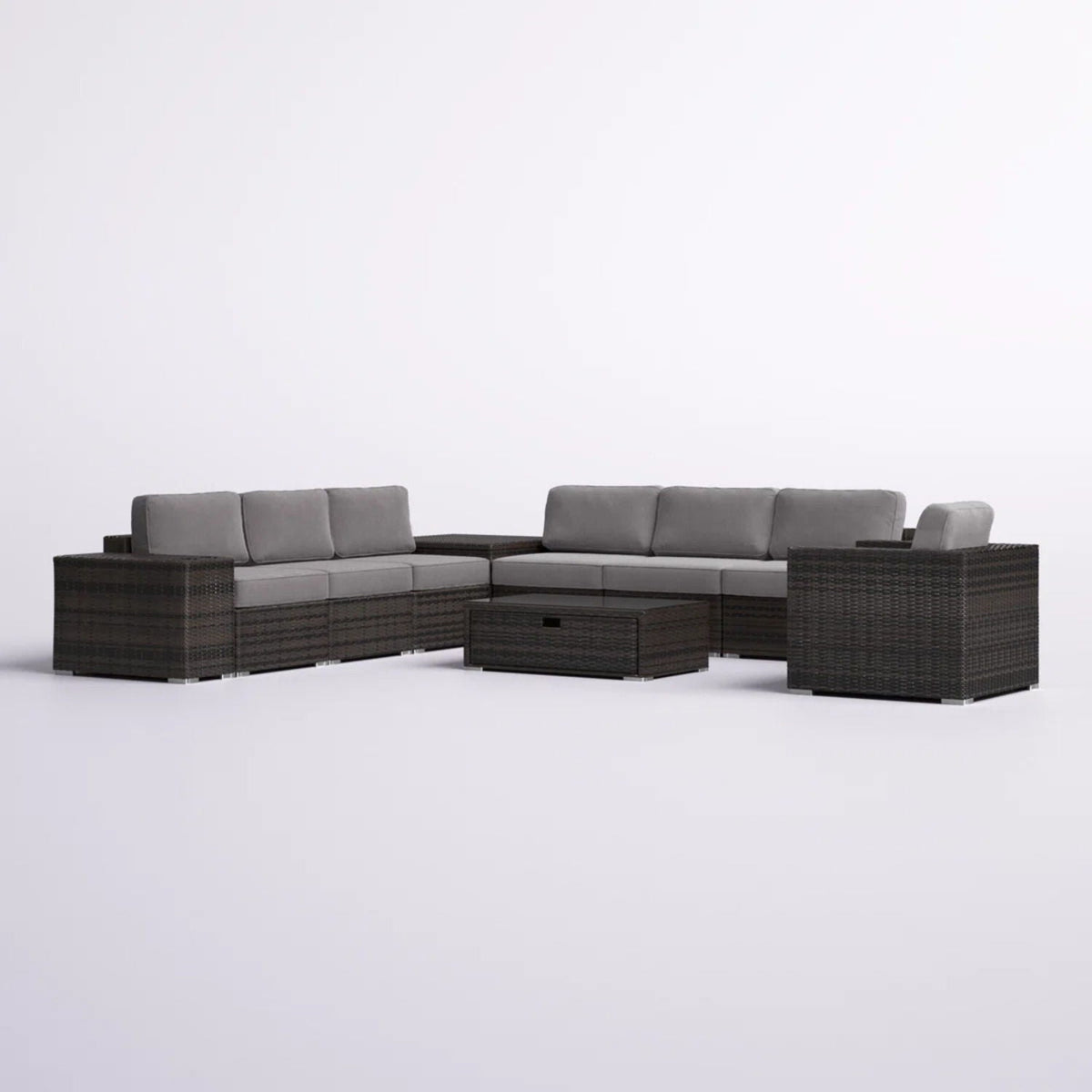 Modern 2-piece patio rattan sectional set with gray cushions, dark brown wicker by HouseOfZazla on Tampa Home & Garden Store