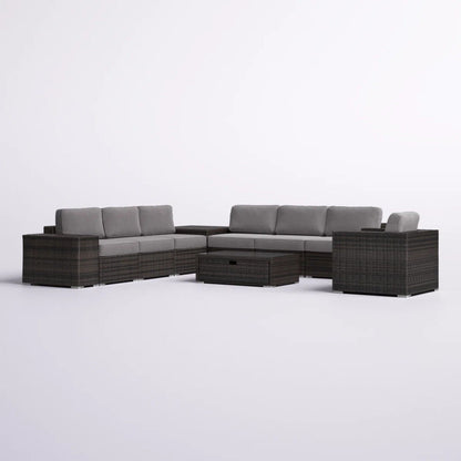 Modern 2-piece patio rattan sectional set with gray cushions, dark brown wicker by HouseOfZazla on Tampa Home & Garden Store