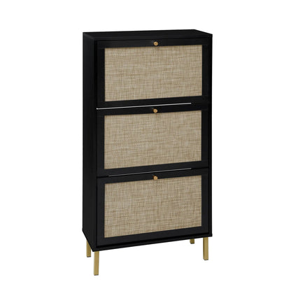 Rattan 3 Door Shoe Rack Cabinet for Entryway