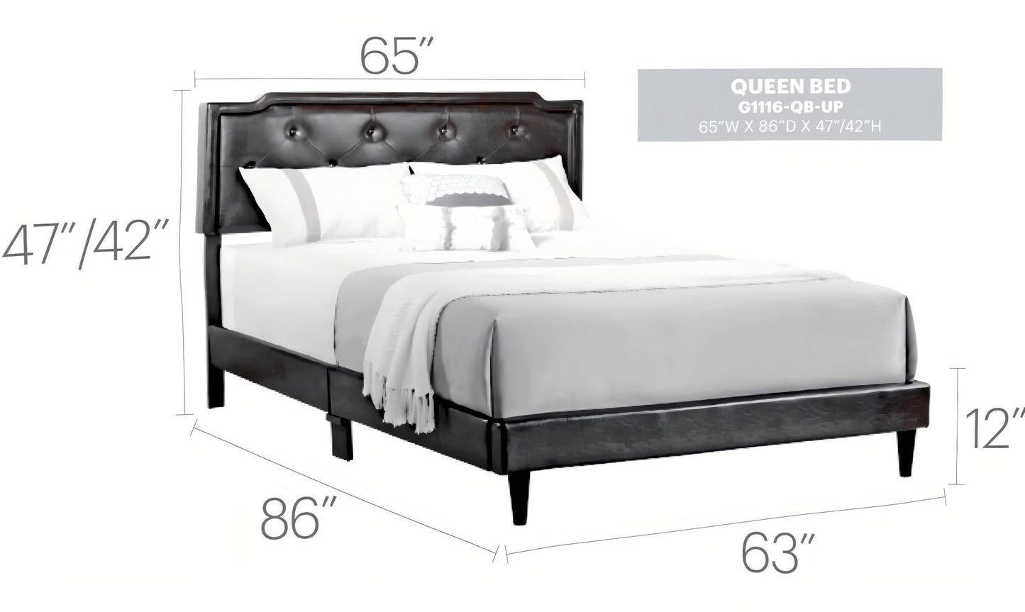 Button tufted queen bed dark upholstered headboard 65W x 86D HouseOfZazla on Tampa Home & Garden Store
