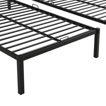 Modern black metal bunk bed frame with slatted rails and square posts on Tampa Home & Garden Store
