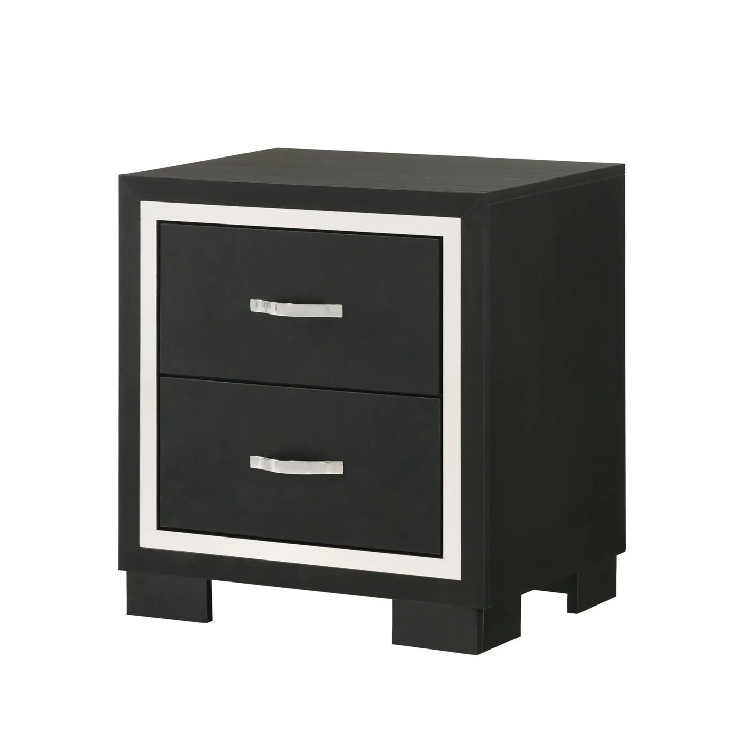 2 Drawer Nightstand Black with white-framed front and silver handles, modern accent furniture on Tampa Home & Garden Store