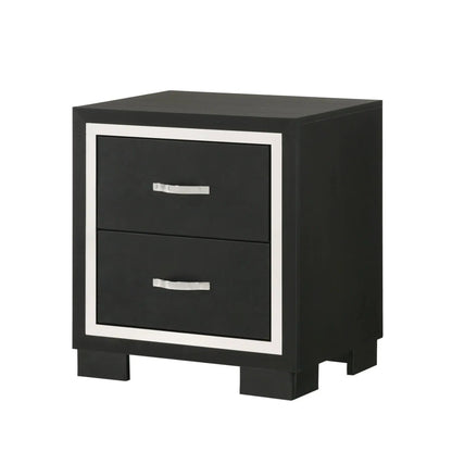 2 Drawer Nightstand Black with white-framed front and silver handles, modern accent furniture on Tampa Home & Garden Store