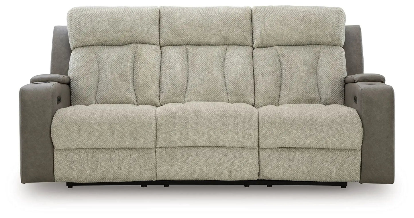WhipLash power reclining sofa with adjustable headrest in sisal fabric beige upholstery on Tampa Home & Garden Store