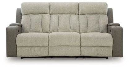 WhipLash power reclining sofa with adjustable headrest in sisal fabric beige upholstery on Tampa Home & Garden Store
