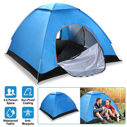 GemGear 4-person blue pop-up camping tent with orange doorway trim and two mosquito net doors on Tampa Home & Garden Store