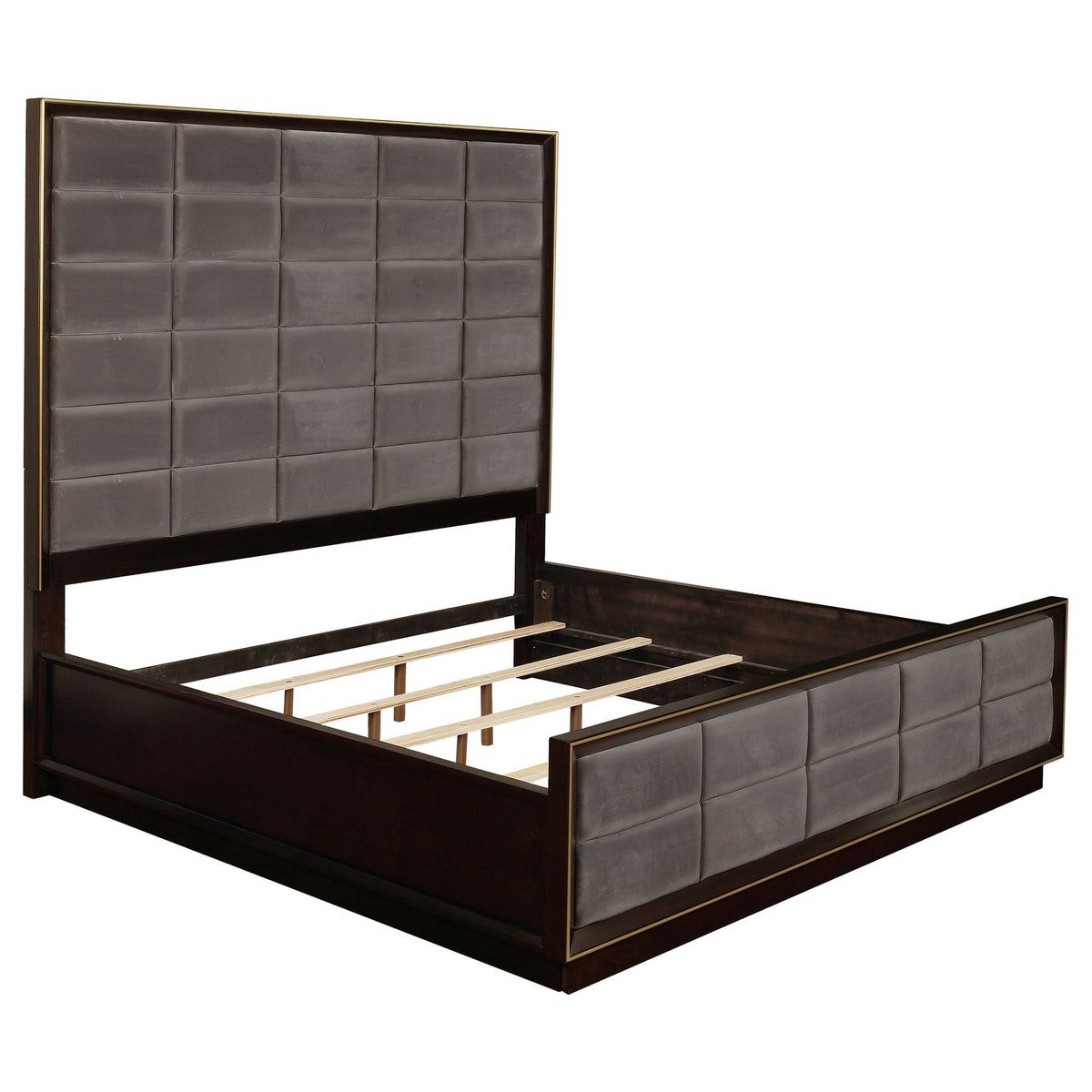 Drea Panel Bed by HouseOfZazla with dark gray tufted headboard & wood frame with slats on Tampa Home & Garden Store