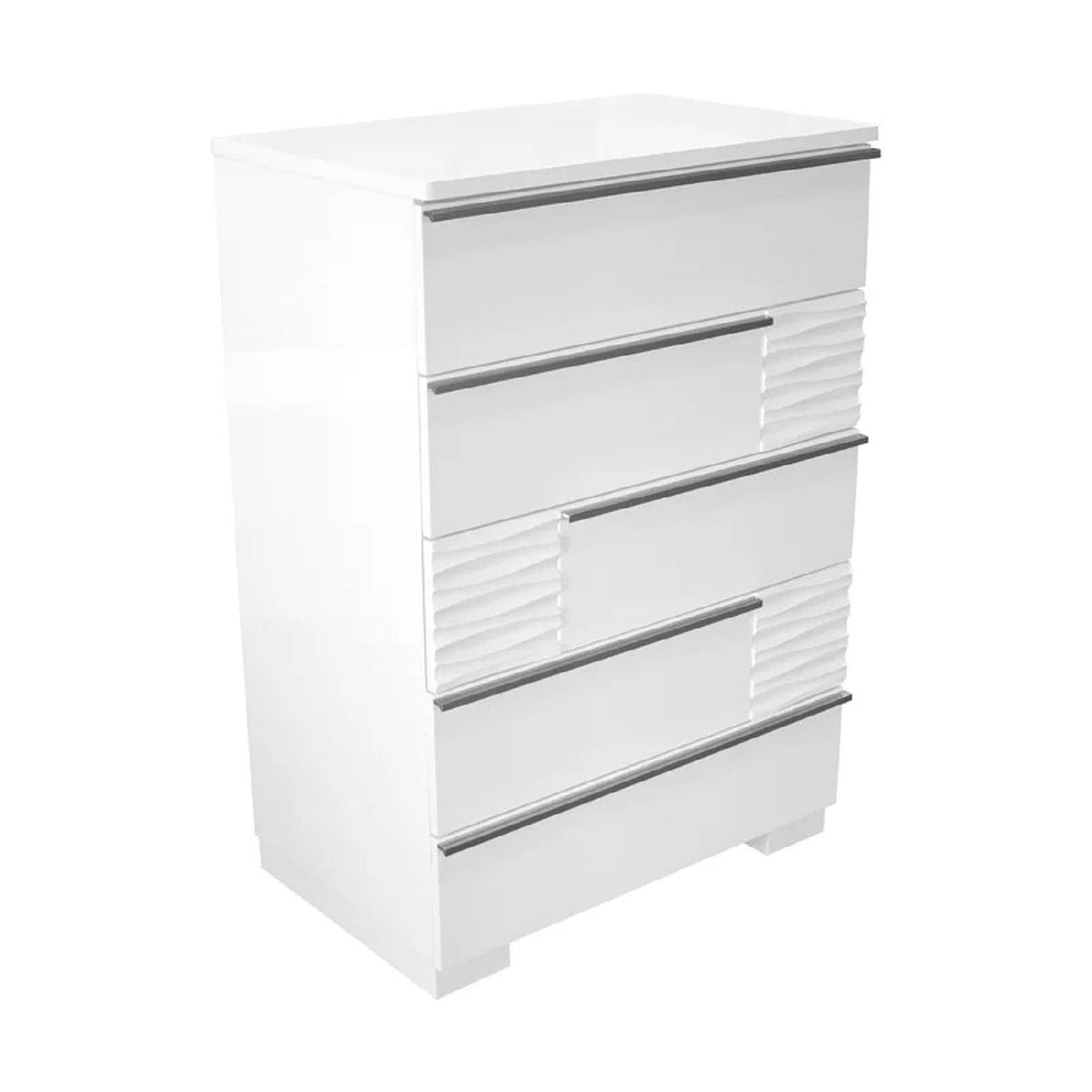 White 5-drawer chest with smooth-glide drawers, gloss finish, HouseOfZazla accent chest on Tampa Home & Garden Store
