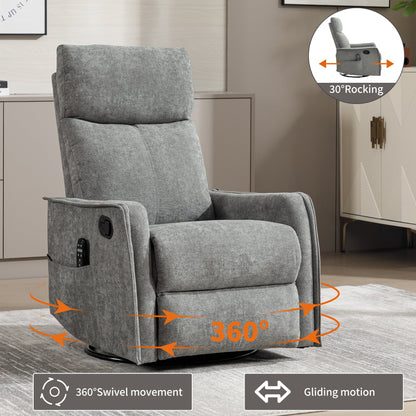 Heat Massage Manual Recliner Chair gray fabric with 360° swivel and 30° rocking by HouseOfZazla on Tampa Home & Garden Store