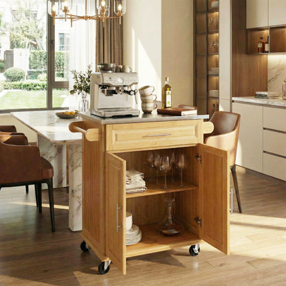 Compact Bamboo Kitchen Cart and Stainless Steel