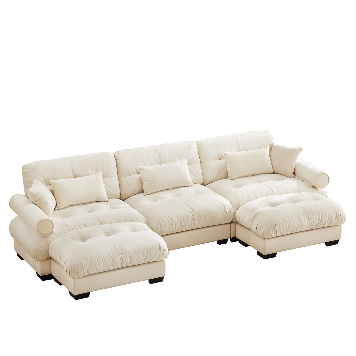 HouseOfZazla 2-Piece Living Room Set: Oversized Modular Sofa with Movable Ottoman, cream fabric on Tampa Home & Garden Store
